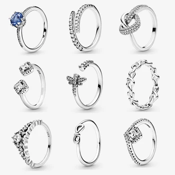 Nové 100% 925 Sterling Silver Ring Láska Srdce CZ Krúžky Red Crystal Clear Pre Ženy, Svadobné Priateľku, Darček Šperky 2021