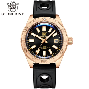 Bronz Dive Watch STEELDIVE SD1962S Sapphire Crystal Bublina Zrkadlo NH35 Pohyb Mechanické náramkové hodinky Pre Mužov Swiss Svetelný