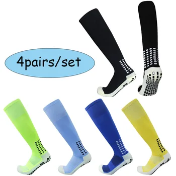 4 Páry/súbor Dlho Futbal Ponožky Non-slip Silicone Jediným Kompresie a Priedušná Profesionálny Futbal Ponožky