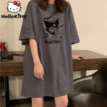 Sanrio Kuromi Kawaii Sladké Y2k Estetické Cartoon Nadrozmerné Nightdress Pre Ženy Bežné Móda Krása Ženy Oblečenie Šaty