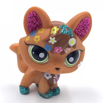 LPS MAČKA Vzácnych zvierat Littlest pet shop hračky #2341 Fox s ružové uši a kvety roztomilý hlavy Brmbolce, hračky pre dievčatá