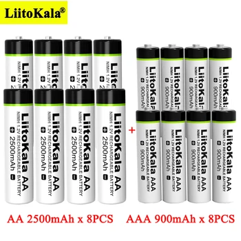 8pcs Liitokala 1.2 V, AA 2500mAh Ni-MH Dobíjacie batérie + 8pcs AAA 900mAh pre Teploty zbraň diaľkové ovládanie myši batérie