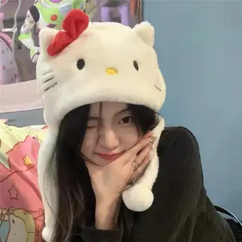 Kawaii Sanrio Hello Kitty Komiksu, Anime, Plyšové Klobúk Kvalitné Sladké Hottie Udržať v Teple na Jeseň a V Zime Klobúk, Šatku