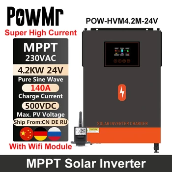 PowMr Hybrid Soalr Invertor 4.2 KVA 24V 230VAC Výstup Stavať v 140A MPPT Nabitia Batérie Regulátor pre Power Bank a Solárny Panel