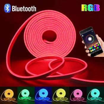 Bluetooth Hudby RGB LED Neon Pásy 12V RGB LED Pásy Nepremokavé Flexibilné Neónové Svetlo Pásky urob si sám Vianoce Domov Vonkajšie Dekorácie