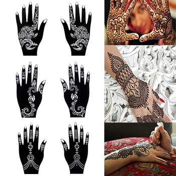 6pcs/Set Mehndi Black Henna Tattoo Dočasné Šablóny Lesk Airbrush Tetovanie, Šablóny na Strane Prst Orgán Maľovanie