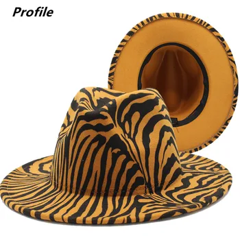 Zebra vzor fedora klobúk klasické nastaviteľné unisex fedora plstený klobúk červená zvierat zebra jazz klobúk zimné klobúk кепка мужская