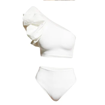 Biele Plavky 2022 Ženy Farbou Sexy Erotické Vyhovovali Letné Beach Slim Fit Eleganciu Petal Stereo Popruh Módne Plavky