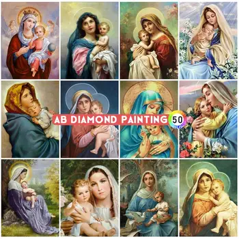 AB Diamond Maľovanie 5D Výšivky Madonna Cross Stitch Náboženské Drahokamu Mozaikový Obraz Domova Plný Vrták Samolepky na Stenu