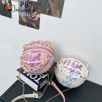 Ženy Graffiti Reťazca Tašky Basketbal Ramenný Módne Dámy PU Kožené Kabelky Módnych Mini Tašky cez Rameno, pre Ženy