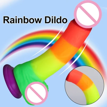 Mäkké Realistické Dilda Dick Rainbow Silikónové Mužov Penis s Prísavkou Ženskej Pošvy Análny Masáž, Masturbácia, Sexuálne Hračky Pre Womans