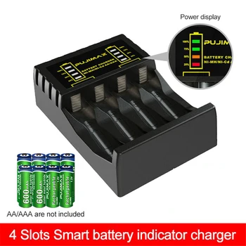 Prenosné 4-Slot pre 18650 Li-Ion Batéria Inteligentné Nabíjačky LED Indikátor Pre AA/AAA Ni-MH, Ni-Cd Nabíjateľné Batérie USB Rýchle Nabíjanie
