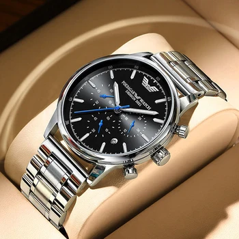 Švajčiarskej Značky POEDAGAR Muži Hodinky Vodotesné Svetelný Sport Chronograf Hodinky z Nerezovej Ocele Muž Luxusné Módne Quazt Náramkové hodinky