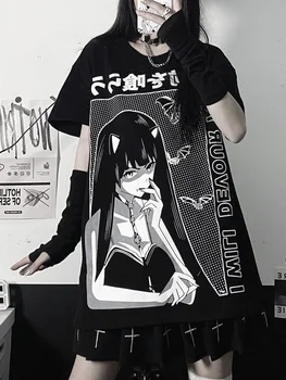 Deeptown Harajuku Gotický T-shirt Ženy Ulici Anime Grafické T Košele Retro Black Tee Tričko Topy Karikatúra Holka, Krátky Rukáv Lete