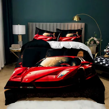 Pretekárske Auto posteľná bielizeň Nastaviť Twin Veľkosť Pálenie Red Flame Perinu Nastaviť 3D Športové Auto Cumlík Kryt Kráľa 2/3ks Polyester Deka Kryt