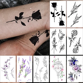 Nepremokavé Dočasné Tetovanie Nálepky Starej Školy Rose Flash Tetovanie Čierne Kvety, Ramena, Zápästia Falošné Tatto Na Telo Umenie Ženy Muži
