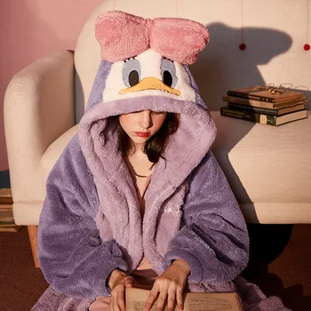 2020 zimné pyžamo Daisy Kačica Nightgown Dlhým Rukávom Jeseň a v Zime Ženský Pár Male Su Bavlna, Flanel Čalúnená Voľný čas Topy