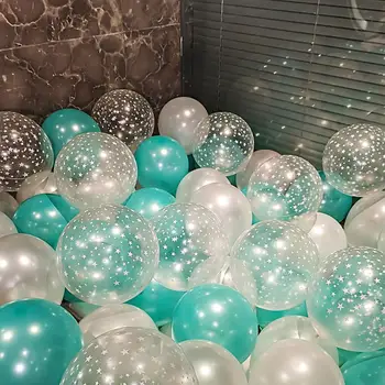 30pcs Pearl Tiffany Modré Balóniky 12inch Transparentné Star Latexový Balón Návrh Svadobné Dievčatá Narodeniny, Vianočné Party Decor