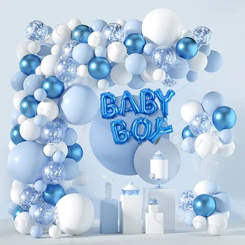 Nové Baby Boy Biely Modrý Balón Arch Garland Happy Birthday Party Dekorácie Deti Baby Sprcha Balóny Nastaviť Dodávky Ballon Bleu