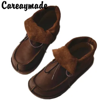 Careaymade-Nové Originálne kožené mäkké jediným krátke topánky, Ležérne topánky originálny hand-made jeden holé nohy vysokej top dámske topánky