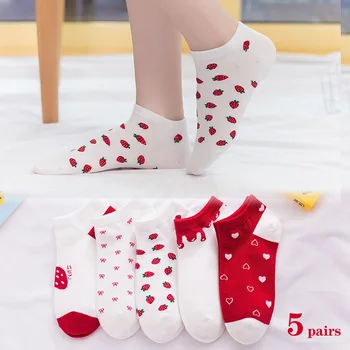 Ponožky dámske letné nové ovocie série plytké úst priedušná čerstvé bavlnené ponožky s tenké dámske ponožky