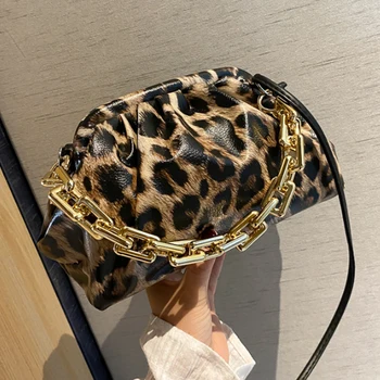Luxusné leopard zlata reťazca taška cez Rameno Mäkké Kožené Hobos Taška módu Crossbody Taška A cloud taška
