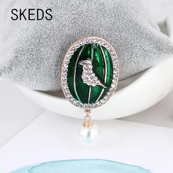 SKEDS Vintage Palác Vták Crystal Pearl Brošňa Pre Ženy Prívesok Šperky Klasické Elegantné Lady Odevné Doplnky Brošňa Pin