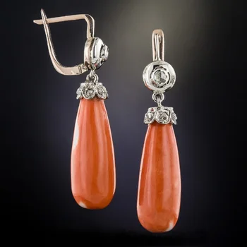 Retro Zlatá Farba Coral Stone Dlhé Náušnice Kvapka pre Ženy Orange Slza Pečenie Farba Skla Dlho Visieť Eardrop Náušnice Šperky