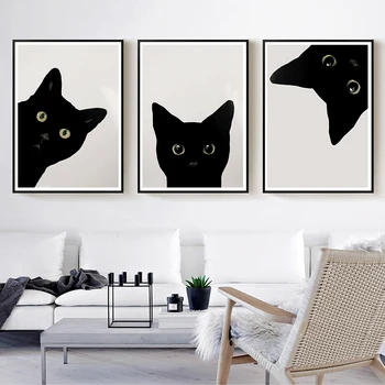 Čierna Mačka Tlače Múr Umenia Plagátu Black Cat Milenca Portrétne Umenie Tlač Darček Zvieratá Modulárny Obrázok Pre Obývacia Izba Domova