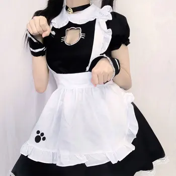 Roztomilý Lolita Japonský Slúžka Kostýmy Duté Mačka Slúžka Cos Šaty Úlohu Strany Slúžky Cosplay Kostým Anime, Japonskej Oblečenie Lolita Šaty