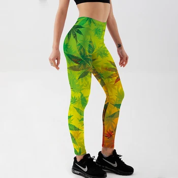 2018 Ženy, Fitness Zelená Legíny Cvičenie Bežné nohavice Nohavice List Vytlačený Vysoký Pás Letné Nohavice S-XXXXL