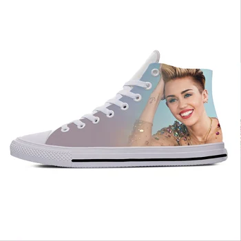 Hudba Pop Speváčka Miley Cyrus Roztomilý Módne Populárne Bežné Látkové Topánky Vysokej Top Ľahký Priedušný 3D Tlač Muži Ženy Tenisky
