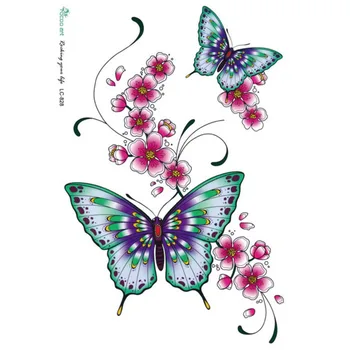 Nepremokavé dočasné tetovanie nálepky, farbu malé čerstvé kvety a veľký motýľ tetovanie veľkoobchod LC2828