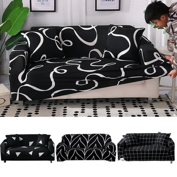 black vytlačené gauč zahŕňa spandex pre obývacia izba gauč kryt rohová sedačka kryt tvaru L elastická stretch pohovka kreslo kryt