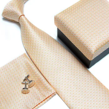 HOOYI 2019 krku kravatu nastaviť pre človeka kravata manžetové gombíky Vreckovky darčekovej krabičke