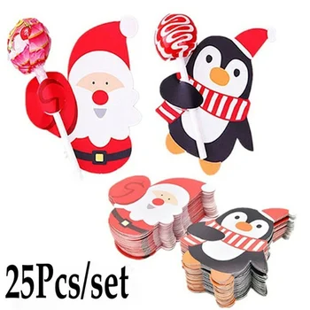 25pcs Lízatko Lepí Papier, Cukrovinky, Čokoláda Čák Vianočné Dekorácie DIY Vianočný Darček Decor Penguins Santa Claus Snehuliak Cake Pops