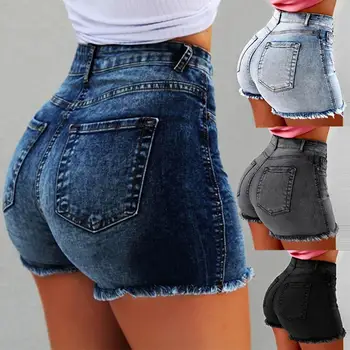 Dámske džínsové šortky v Lete Lady Oblečenie Vysoký Pás Denim Šortky dámske Fringe Rozštiepené Roztrhané Džínsy Hot Šortky S Vreckami