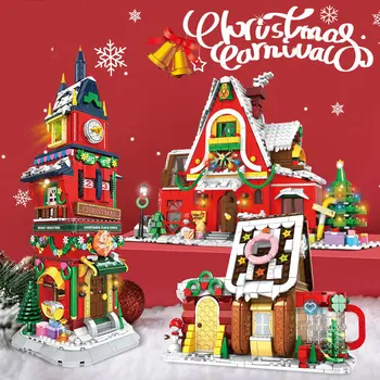 2022 Vianočné Blok Nastaviť DIY Chata Vianoce Vlak Gingerbread House Osadenie Držiak na Pero vežiaku Tehla Hračky Pre Deti
