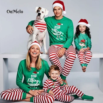 OnMelo Rodinu Vianočné Pyžamo Zodpovedajúce Rodiny Oblečenie Stop Elfing Okolo Dlhý Rukáv Topy Pruhované Nohavice Ležérne Oblečenie Set