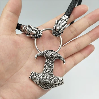Viking Odin Vrana Thor ' s Hammer Prívesok Náhrdelník Trojuholník Trojice náhrdelník pánske šperky z nerezovej ocele vlk hlavu kožené Reťazca