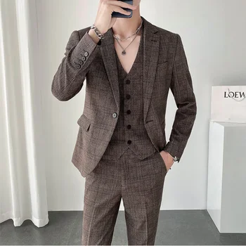 Boutique 7XL (Sako + Vesta + Nohavice) taliansky Štýl Elegantnej Módy Business Šaty Bežné Slim Gentleman Obleku 3-dielna