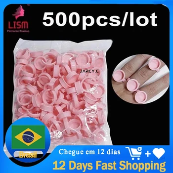 500PCS Ružová Jednorazové Anel Batoque Microblading Tattoo Ink Krúžok Spp Pigment Poháre Lepidlo Kontajner Držiteľ Vrúbľovanie Rias Médium