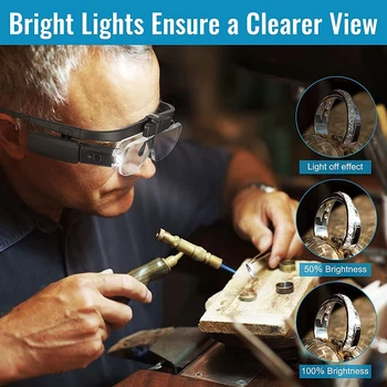 Čelenka zväčšovacie sklo Okuliare so svetelnými LED Svetelné Head Mount Zväčšovacie Okuliare S 3 Odnímateľný Šošovky na Čítanie Okuliare