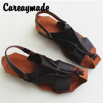 Careaymade-Letné nový originálny Kožený retro rekreačné dámske sandále,cowhide ručné bavlny a konope umelecké sandále