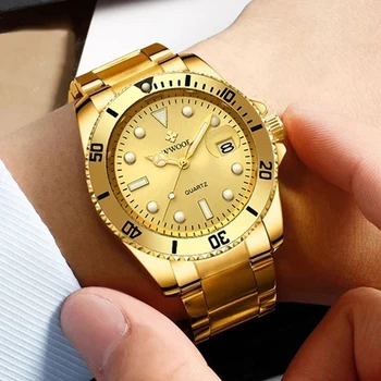 2022 WWOOR Luxusné Ｗatch Pre Mužov Pôvodné Zlato Nepremokavé Športové Muži Hodinky Quartz Nerezové Náramkové hodinky Relogio Masculino