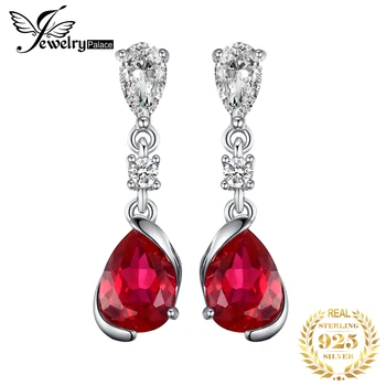 JewelryPalace 1.9 ct Hruška Vytvorené Red Ruby 925 Sterling Silver Drop Náušnice pre Ženu Módne Drahokam Šperky Výročie Darček