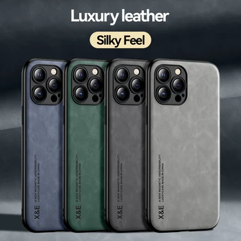 Luxusné Kožené puzdro Pre iPhone 14 Pro Max 13 12 11 XR XS Max 8 7 Plus SE 2022 Telefón Prípade Magnetické Baránkom, Matný Kryt Coque