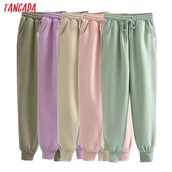 Tangada 2020 Jeseň Zima Ženy hrubé fleece, 100% bavlna dlhé nohavice teplé vysokej kvality veľké strethy pás nohavice 6L16