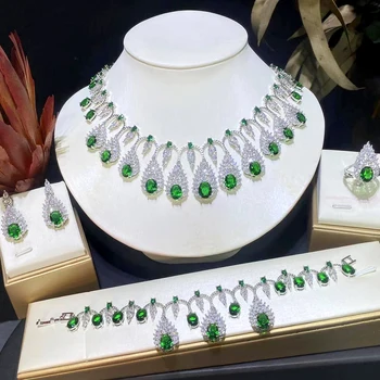 ASNORA-Nigérijský Dubaj Svadobné 4 KS Veľké Šperky Set, luxusné Zelená Farba CZ Kvapka Vody Náhrdelník Pre Ženy svadbu, Ples Príslušenstvo