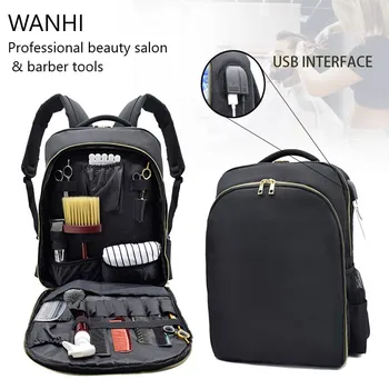 HANWI Profesionálne Kaderníctvo USB Travel Skladovanie Taška Hairdrer Salon Nástroj Batoh make-up Veľkú Kapacitu, Multifunkčný Čierne Tašky